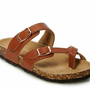 So Brand Elisha Cognac sandals with gold buckle